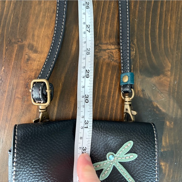 CHALA Faux Leather Embroidered Black and Green Crossbody Bag - Picture 14 of 15